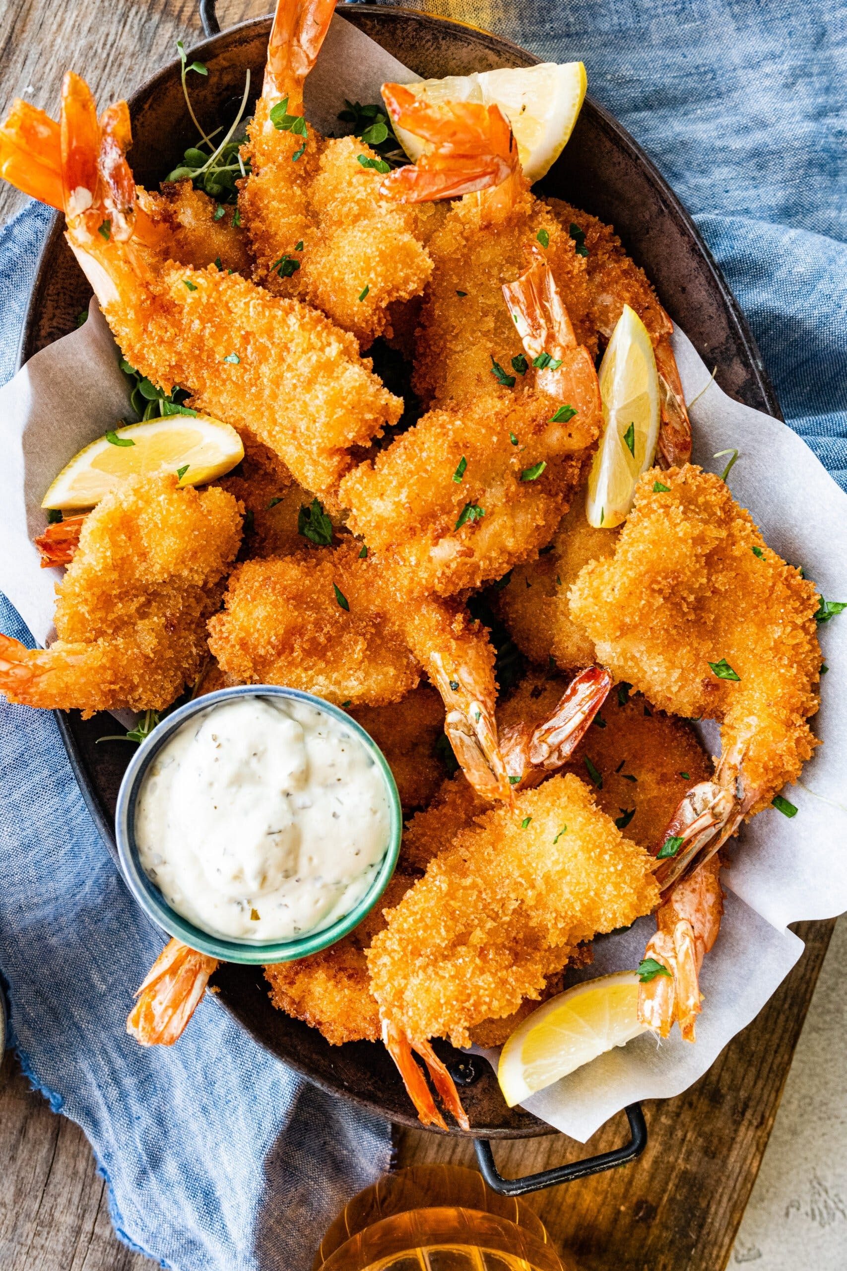 Shrimp in a Basket, French Fries & Can of Soda Lunch.