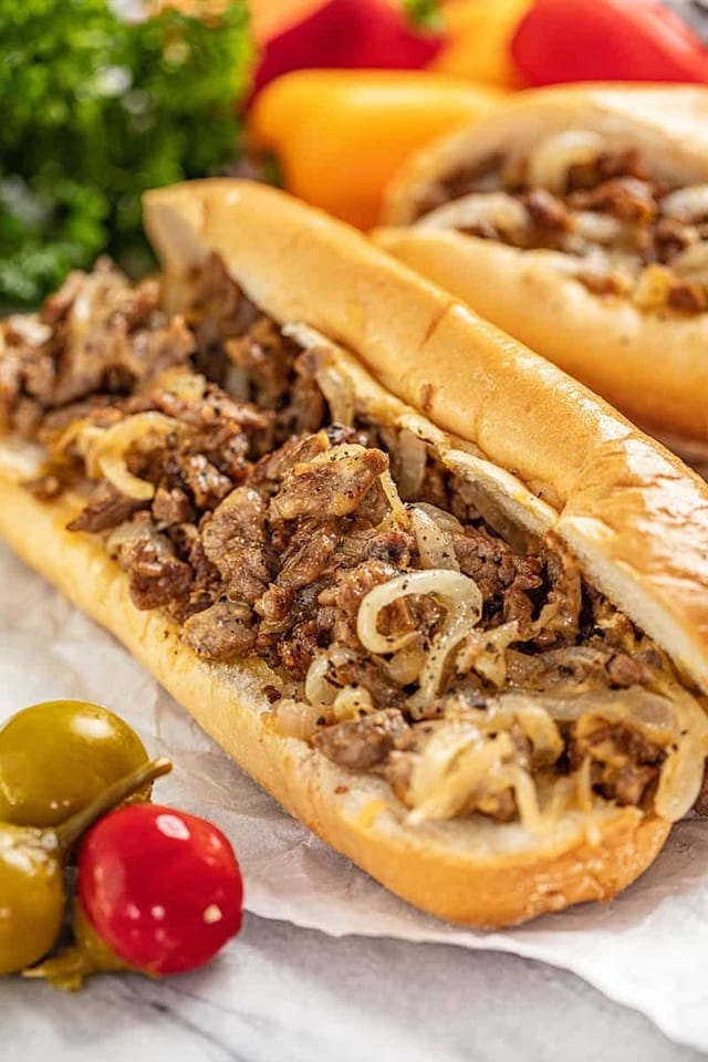 One Medium Cheese Steak, French Fries & Can of Soda Lunch.